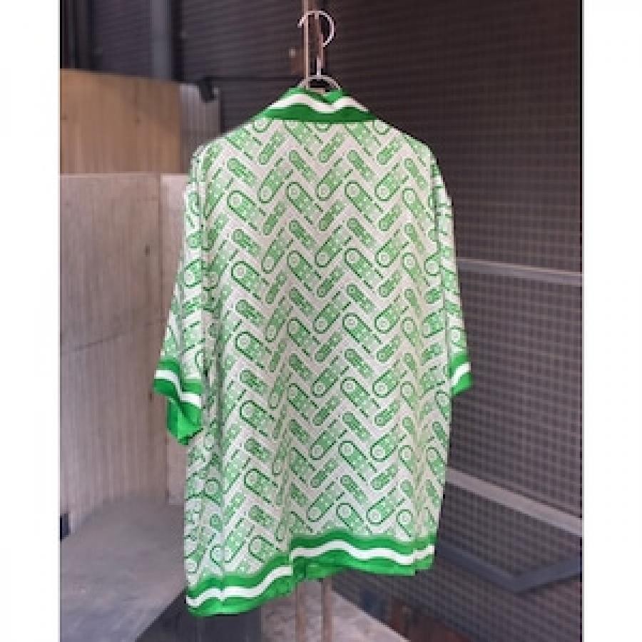 CASABLANCA/Cuban Collar Short Sleeve Shirt/GREEN GREEN XL
