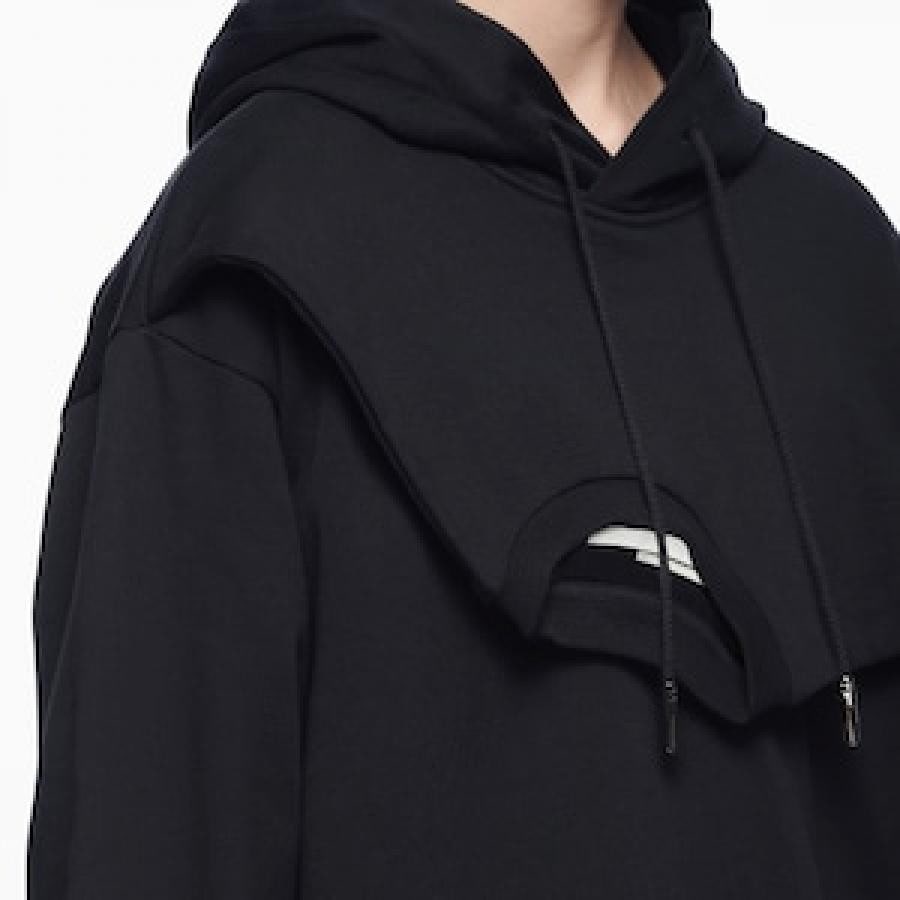 Feng Chen Wang/DOUBLE LAYERED HOODIE/BLACK BLACK XL