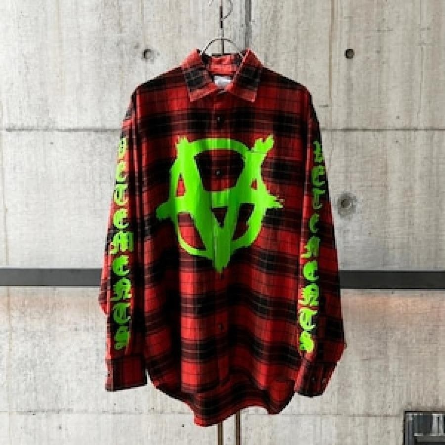 VETEMENTS / DOUBLEANARCHYLOGOFLANNELSHIRT / RED/BLACK RED/BLACK XS