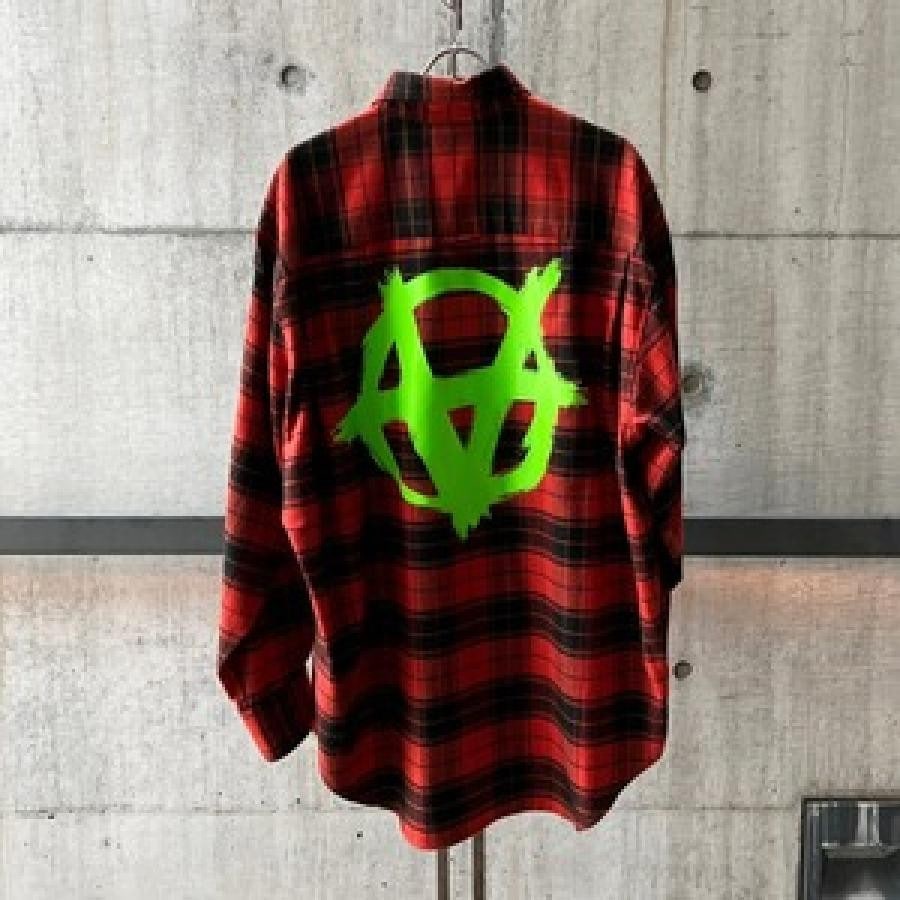 VETEMENTS / DOUBLEANARCHYLOGOFLANNELSHIRT / RED/BLACK RED/BLACK XS