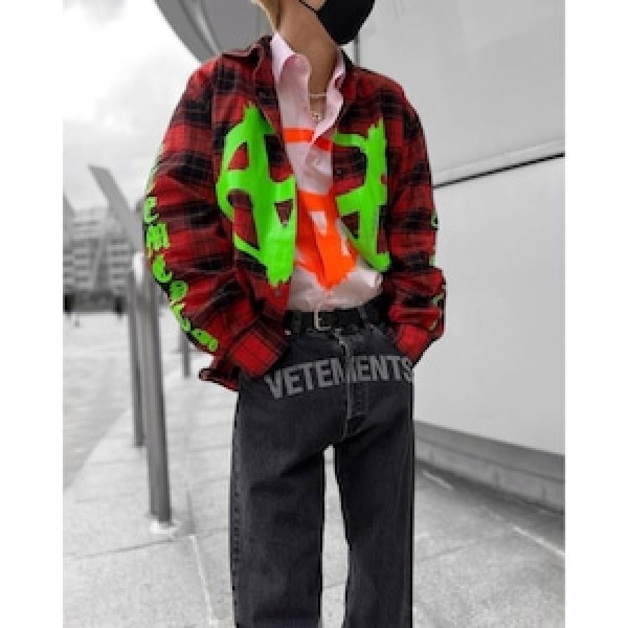 VETEMENTS / DOUBLEANARCHYLOGOFLANNELSHIRT / RED/BLACK RED/BLACK XS