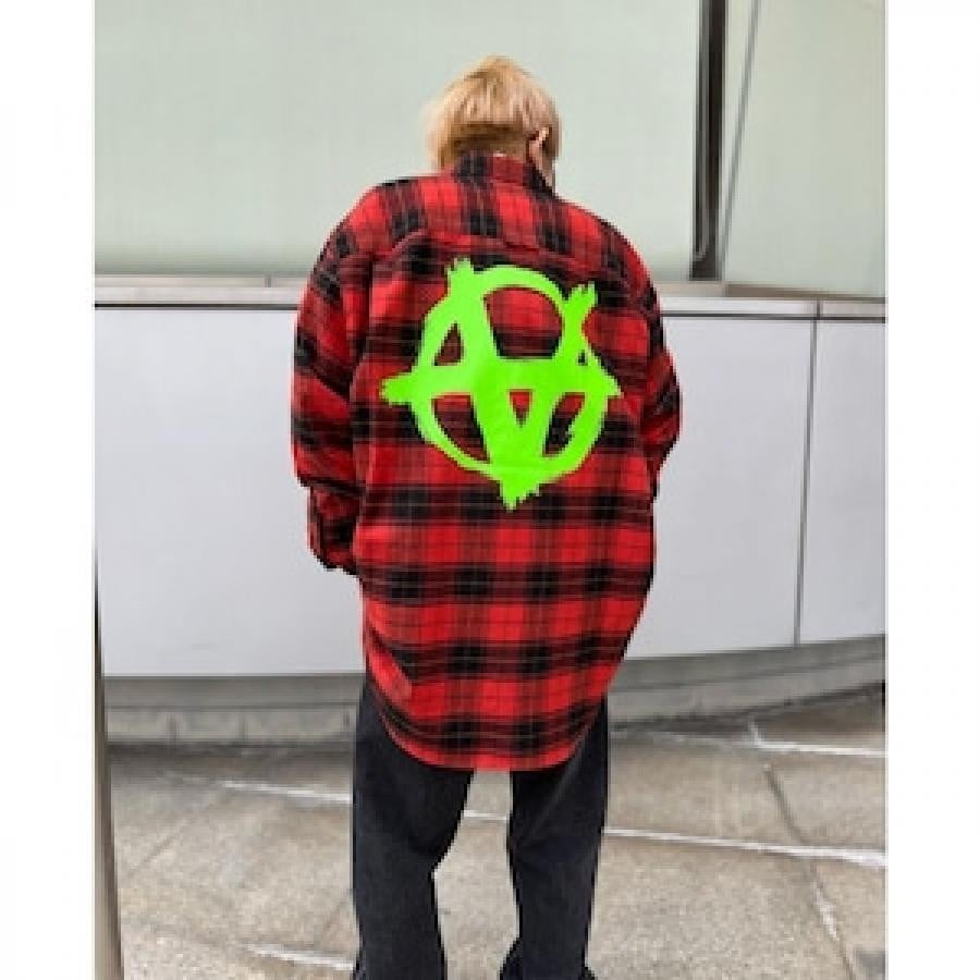 VETEMENTS / DOUBLEANARCHYLOGOFLANNELSHIRT / RED/BLACK RED/BLACK XS