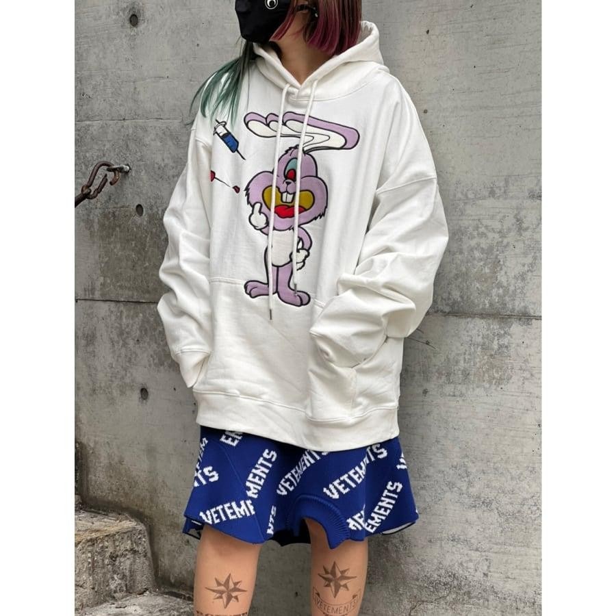 ZAC VARGAS / monster hoodie 'JUNKIE BUNNY’-PINK WHITE ONE SIZE
